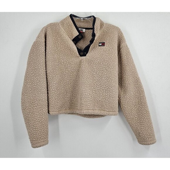 Tommy Hilfiger Tops - Tommy Hilfiger Womens  1/4 Snap Sherpa Fleece Pullover Sz S Tan Very good cond.